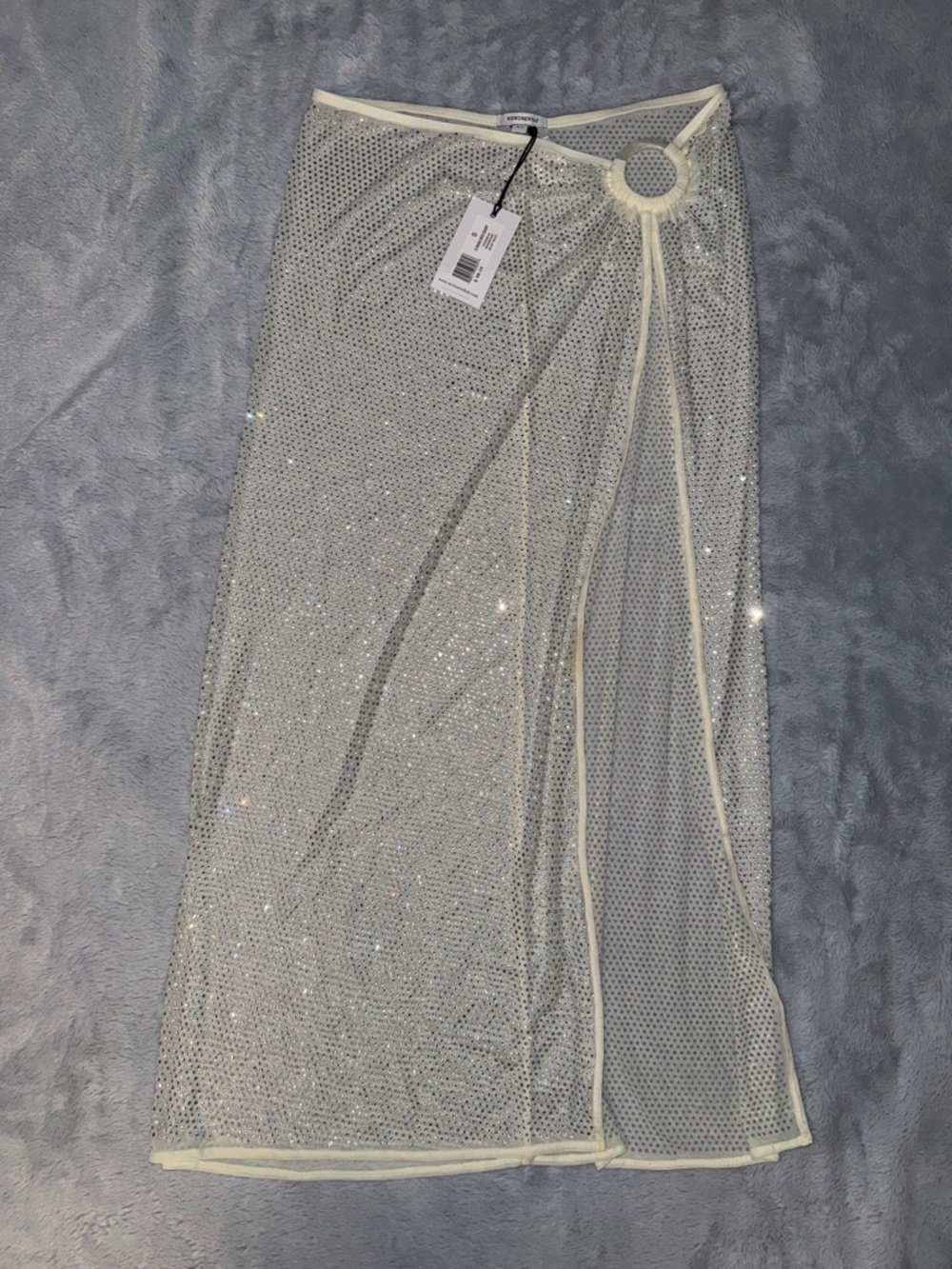 We Wore What - Sheer Rhinestone O Ring Midi Skirt/Coverup Size Small - Picture 2 of 3